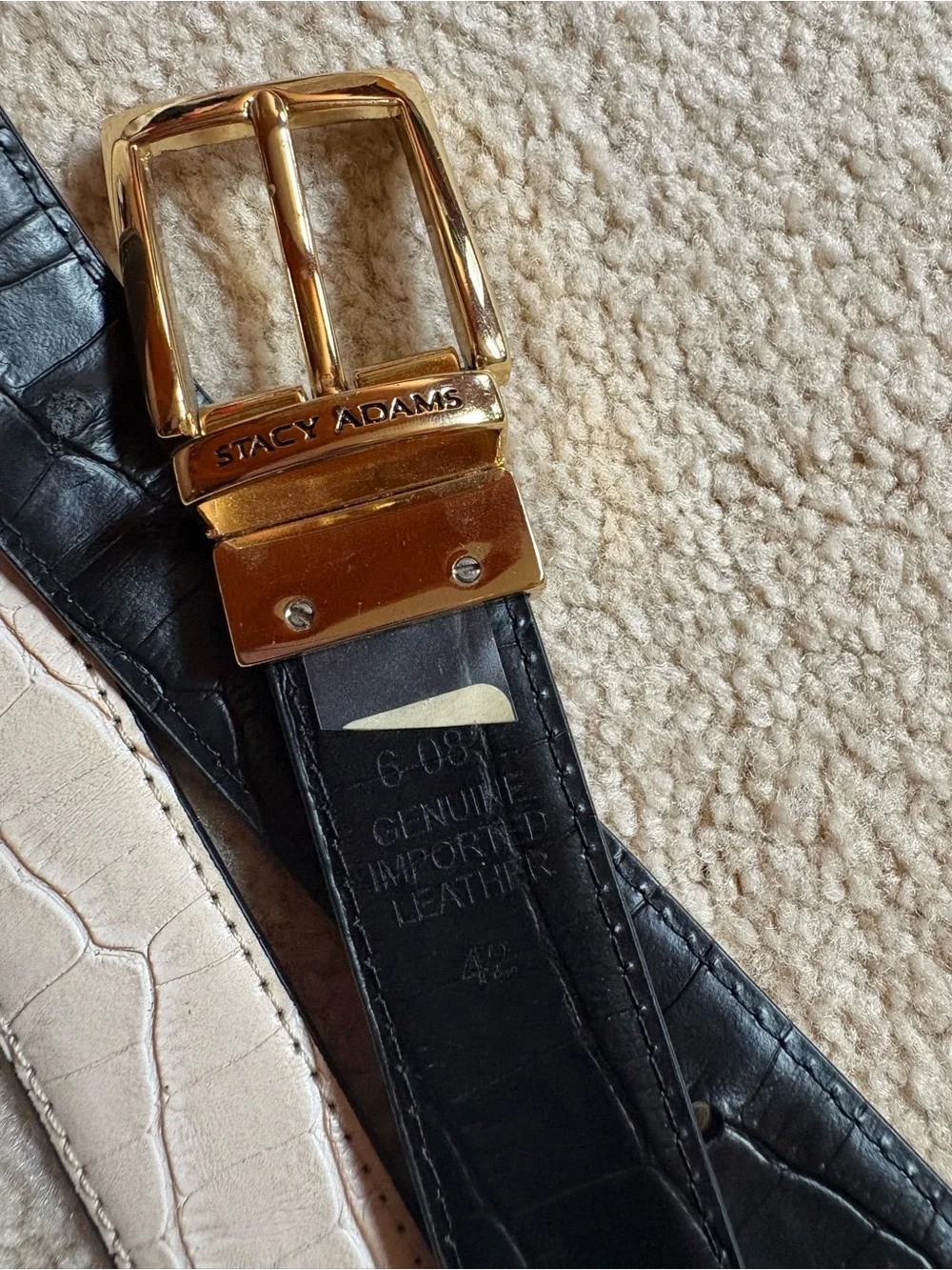 Stacy Adams Black Croc-Embossed Leather Belt with Gold Buckle